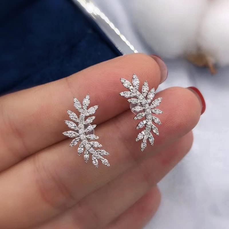 Sdouefos Store Women's Cubic Zirconia Elegant Bridal Floral Leaf Pierced Stud Earrings 14K Gold Plated Sterling Silver Post Brilliant Branch Faux Diamond Halo Earrings - Image 2